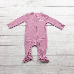 Nike Baby Girl Pink Ribbed Footed Sleeper One Piece Zip Pajamas 6 Months